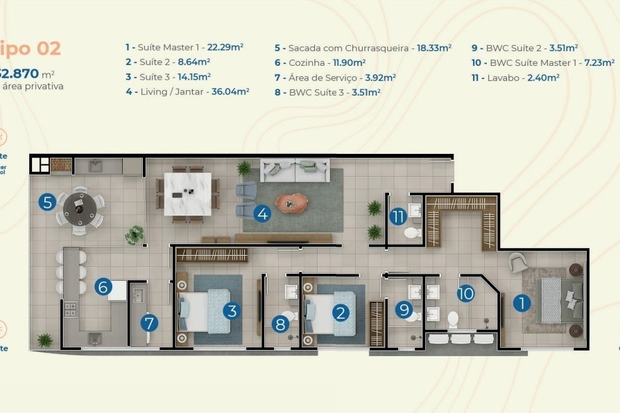 Apartamento 3 dormitórios Surfers Paradise Residence, Praia Brava - Itajaí