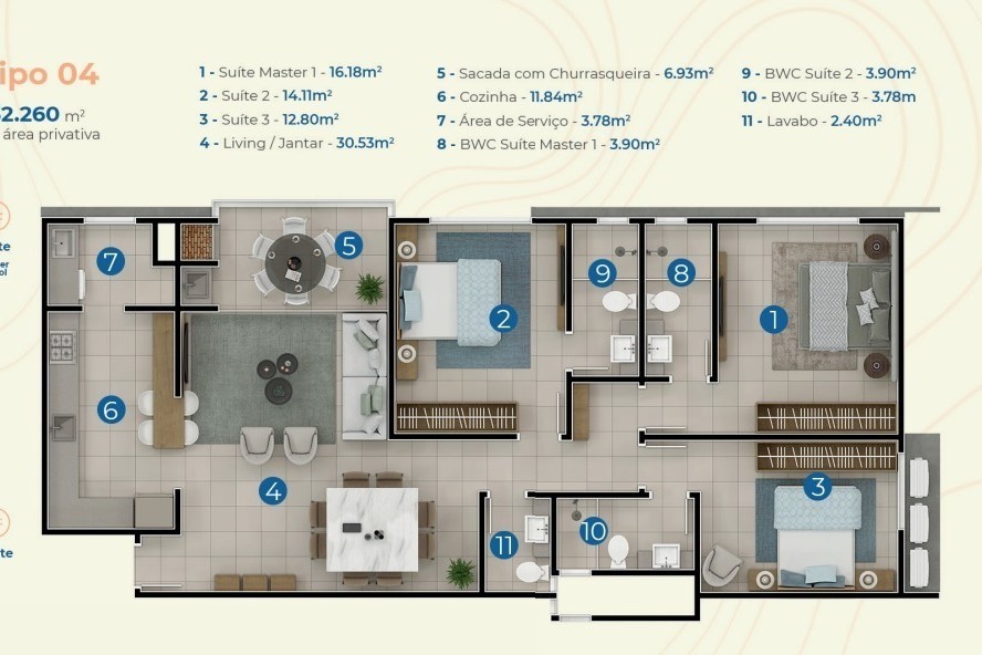 Apartamento 3 dormitórios Surfers Paradise Residence, Praia Brava - Itajaí