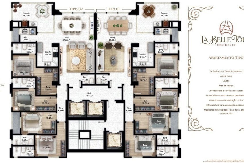 Apartamento 4 dormitórios La Belle Tour, Quadra Mar - Balneário Camboriú