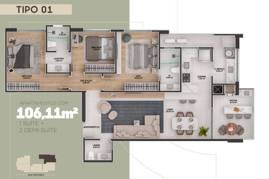 Apartamento 3 dormitórios Ravello