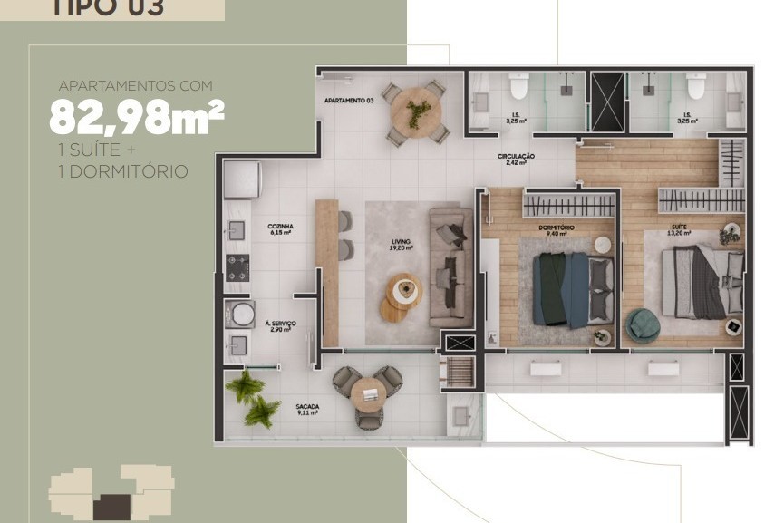Apartamento 3 dormitórios Ravello
