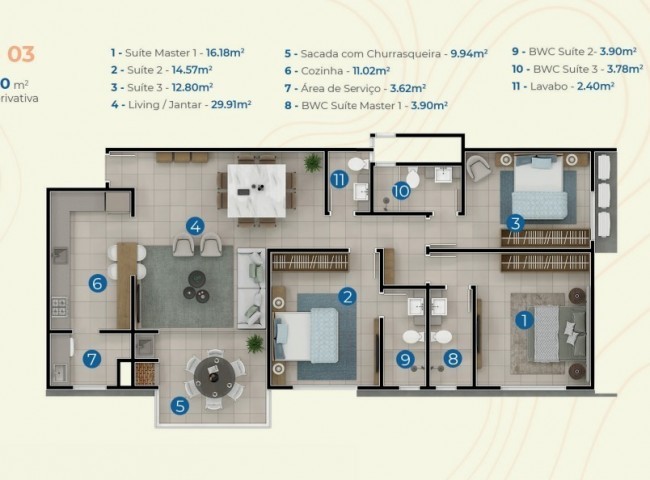 Apartamento 3 dormitórios Surfers Paradise Residence, Praia Brava - Itajaí