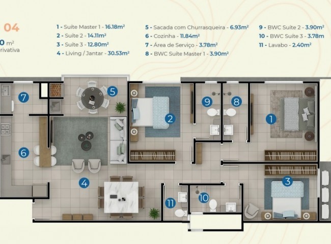 Apartamento 3 dormitórios Surfers Paradise Residence, Praia Brava - Itajaí