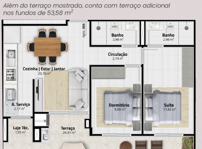 Apartamento 2 dormitórios Royal Forest Residence