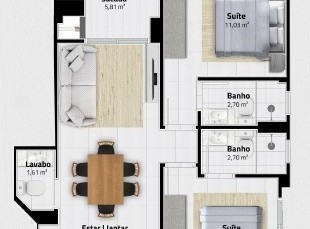 Apartamento 2 dormitórios Royal Forest Residence