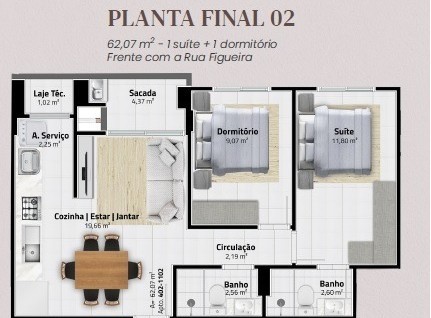 Apartamento 2 dormitórios Royal Forest Residence