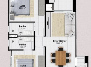 Apartamento 2 dormitórios Royal Forest Residence