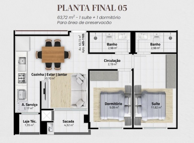 Apartamento 2 dormitórios Royal Forest Residence