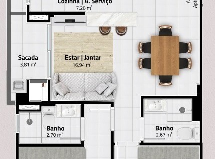 Apartamento 2 dormitórios Royal Forest Residence