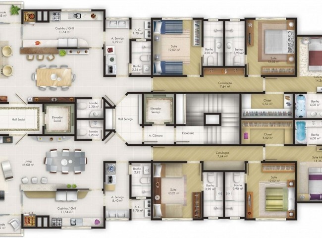 Apartamento 3 dormitórios Le Parc Residence, Centro - Balneário Camboriú