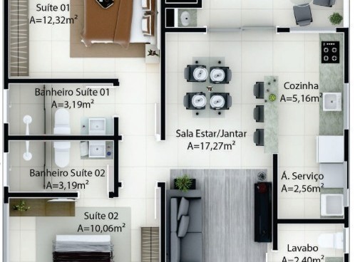 Apartamento 2 dormitórios Le Garden, SÃO FRANCISCO - Camboriú